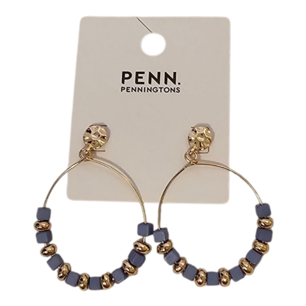 Gold and Blue Penningtons Women's Beaded Hoop Earrings